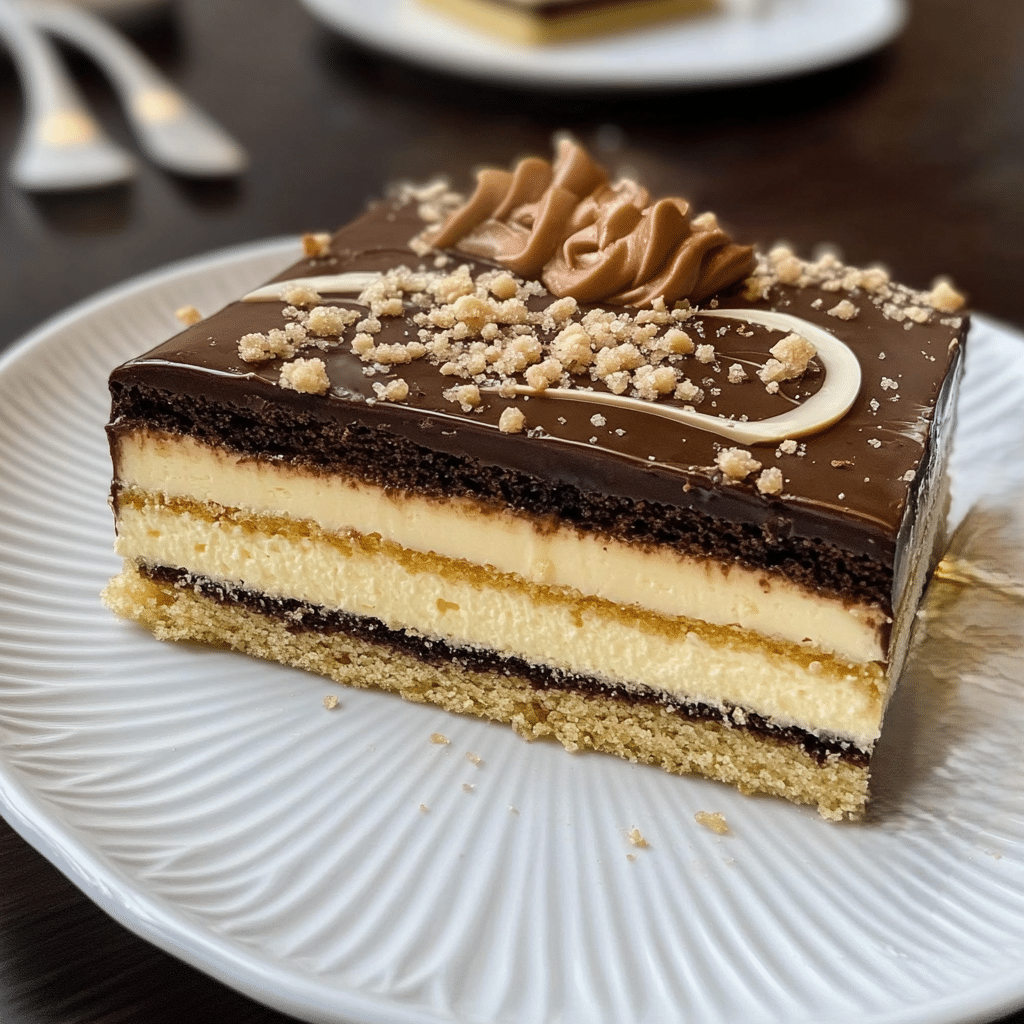 Opera gâteau 3 opera gâteau élégant sur assiette dorée