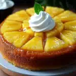 Gâteau ananas caramel 5 Gateau ananas caramel doré sur une table en bois rustique